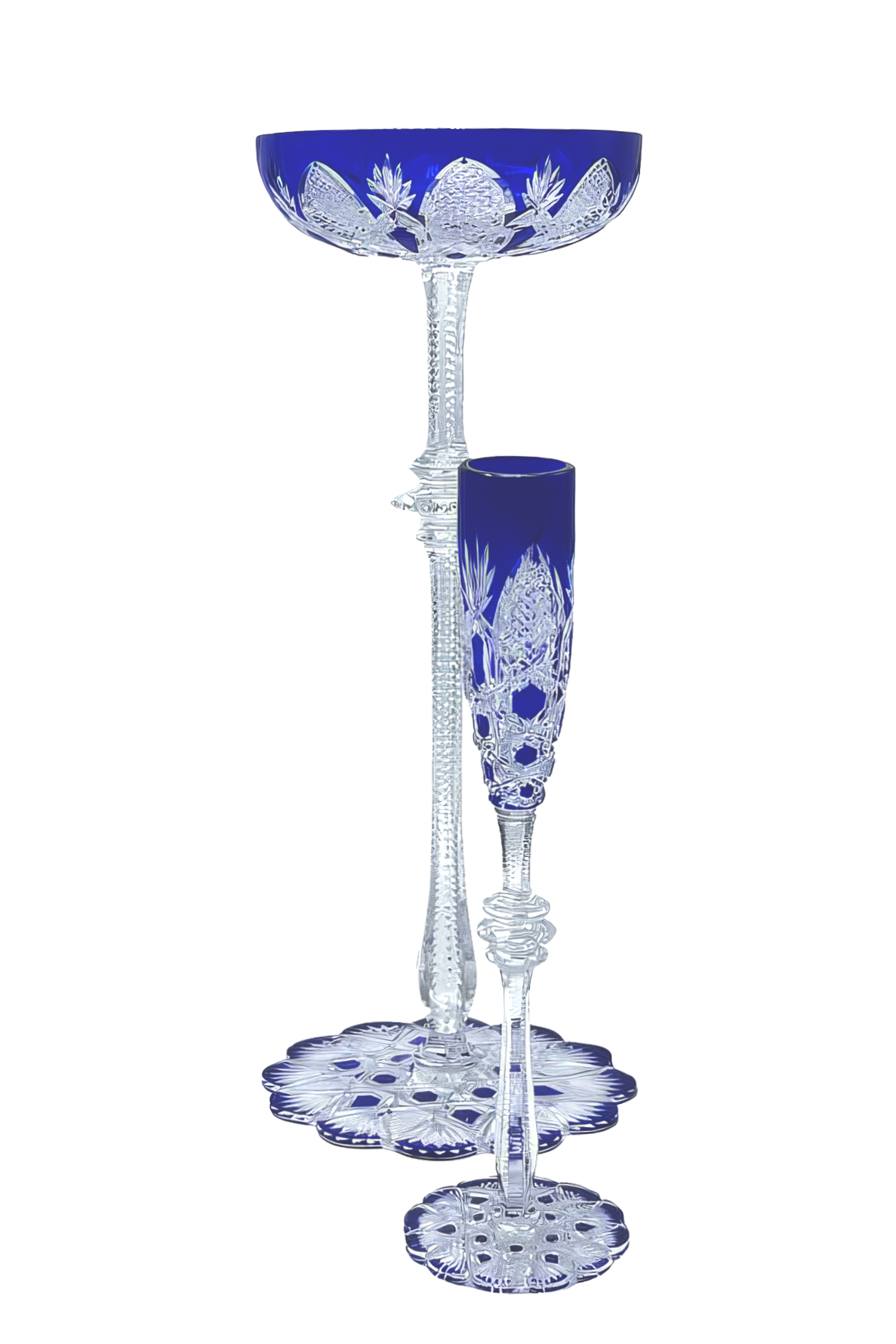 Tsar Baccarat coupe et verre à liqueur bleu